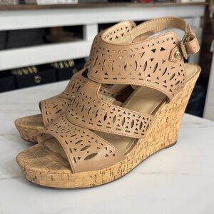 Guess Tan Cutout Wedge Sandals